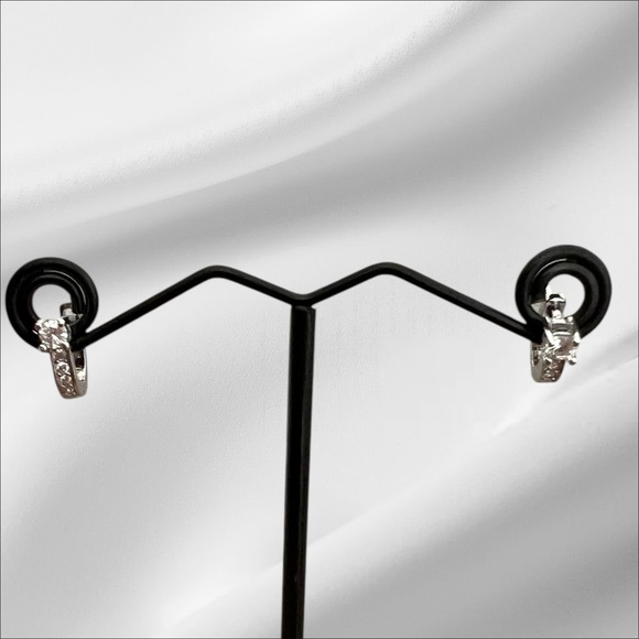 Elegant small Silver Hoop Earrings clear CZ stones, stamped .925 - Picture 6 of 6